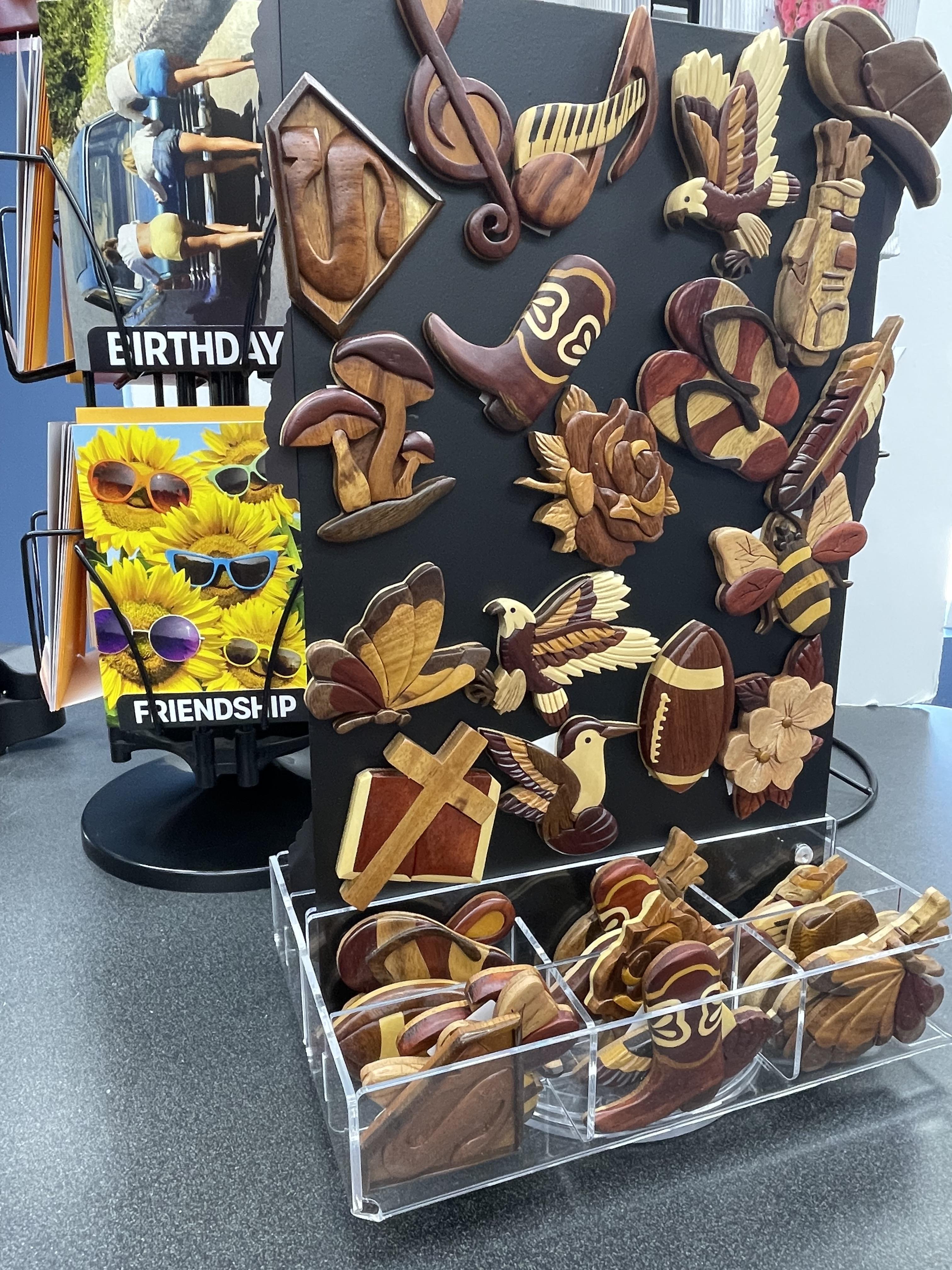 Hand Carved Souvenir Magnets at The Mail Box store Wytheville Hand Carved Souvenir Magnets at The Mail Box store Wytheville